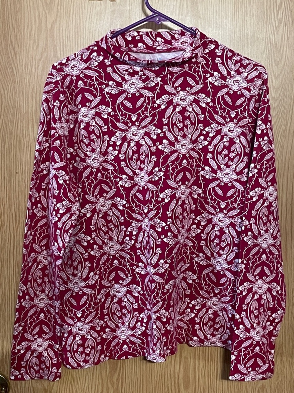 croft & barrow Red and White Floral Mockneck Tee